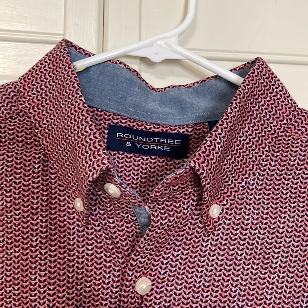 ROUNDTREE & YORKE Men’s Short Sleeve Printed Sport Shirt Size L Red - Picture 2 of 9